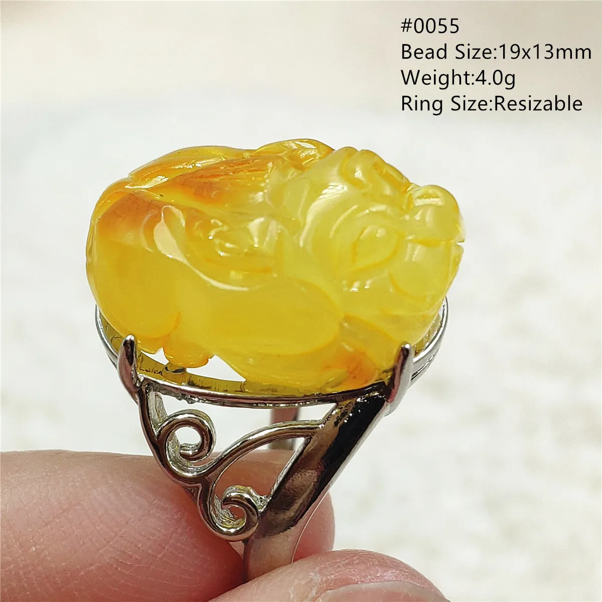 

Genuine Natural Amber Yellow Gemstone Adjustable Ring Pi Xiu Bead 19x13nn For Woman Man Wedding Ring Sterling Silver AAAAAA