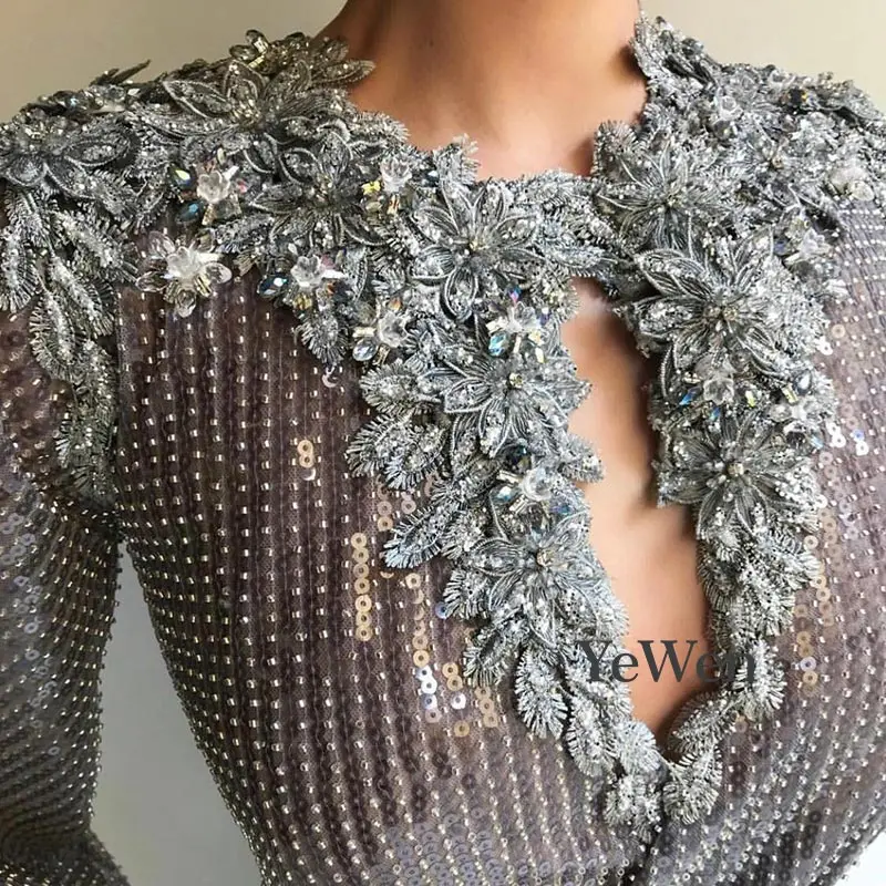 Модное вечернее платье с высоким берцем серое сексуальное элегантные вечерние