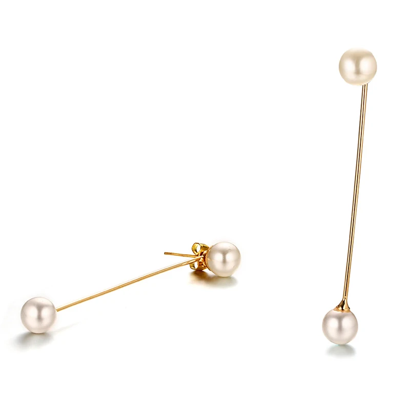 

Elegant Double Round Simulated Pearl Long Earrings for Women, Anti Allergy Gold Tone Stainless Steel Ear Clip Jewelry