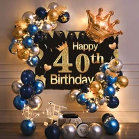 40th birthday party decorations gold blue metallic balloons garland kit with backdrops background for men women party decor