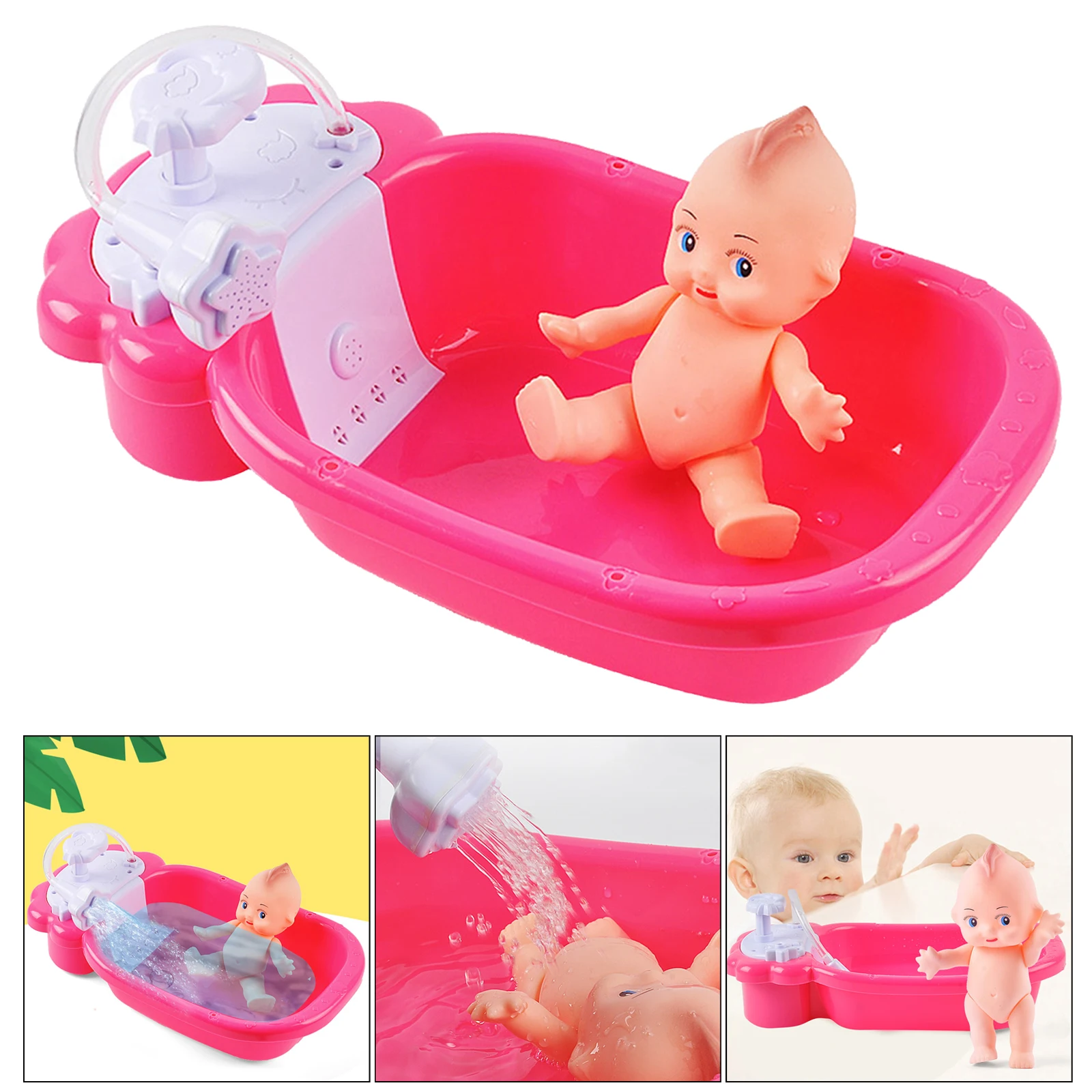 

Doll Toys Shower Set Miniature Bathtub Toy, Gift for Toddler Kids Girls Boys