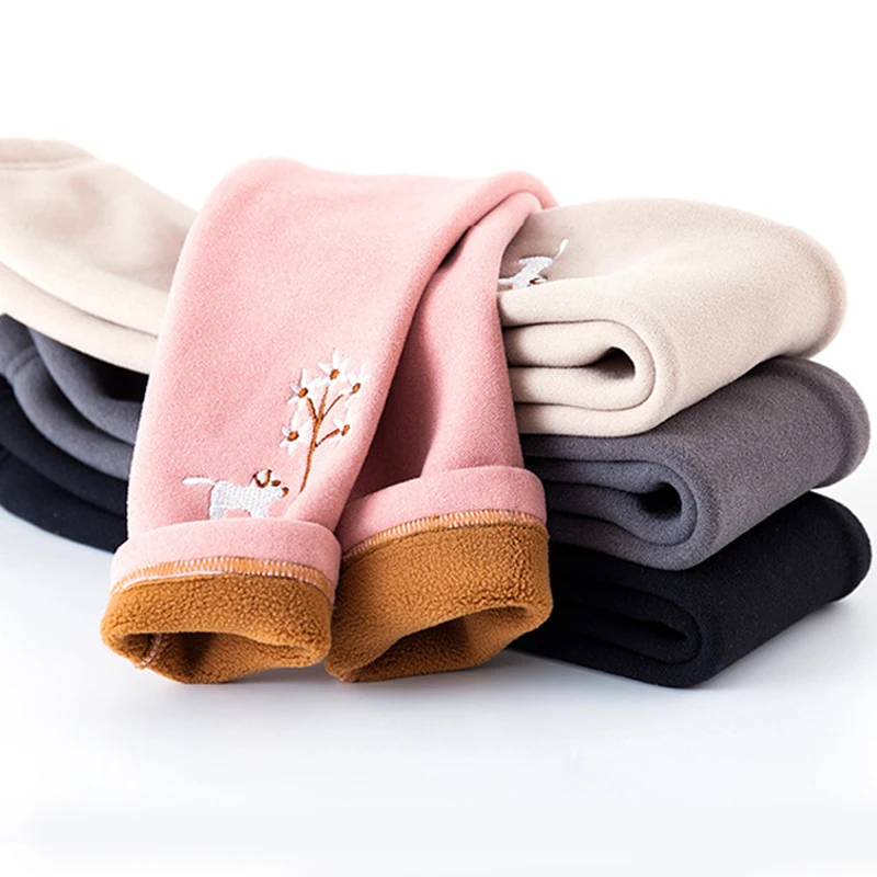 Леггинсы для маленьких девочек зимние детские плотные теплые длинные штаны