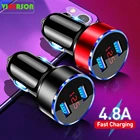 4.8A USB телефон зарядное устройство LED дисплей для автомобиля с двумя портами для Xiaomi Samsung мобильный телефон автомобильное зарядное устройство для iPhone 12 11 Pro 7 8 Plus