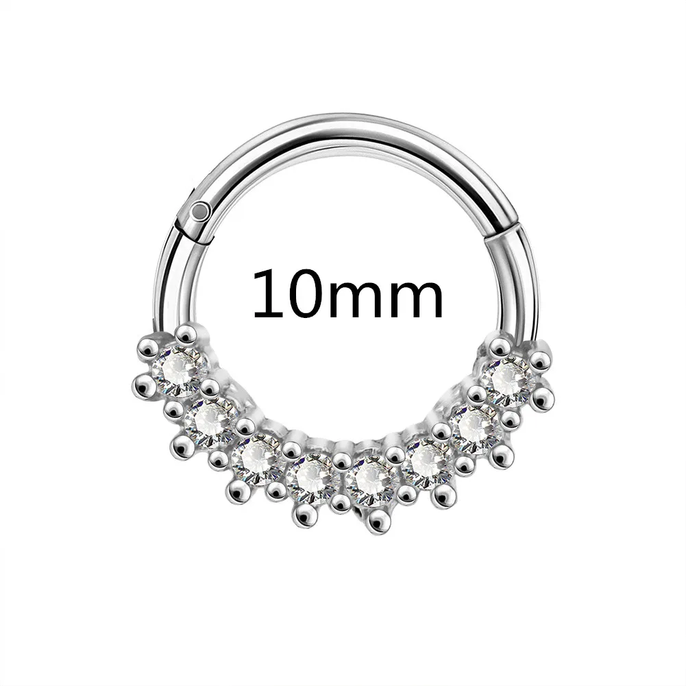 10mm Diameter Body Punk 16G Daith Earrings Clear CZ Line Helix Earrings Hoop Rook Tragus Cartilage Earring Hoop Hinged Segment Clicker for Wom - Окраска металла: 10mm Diameter
