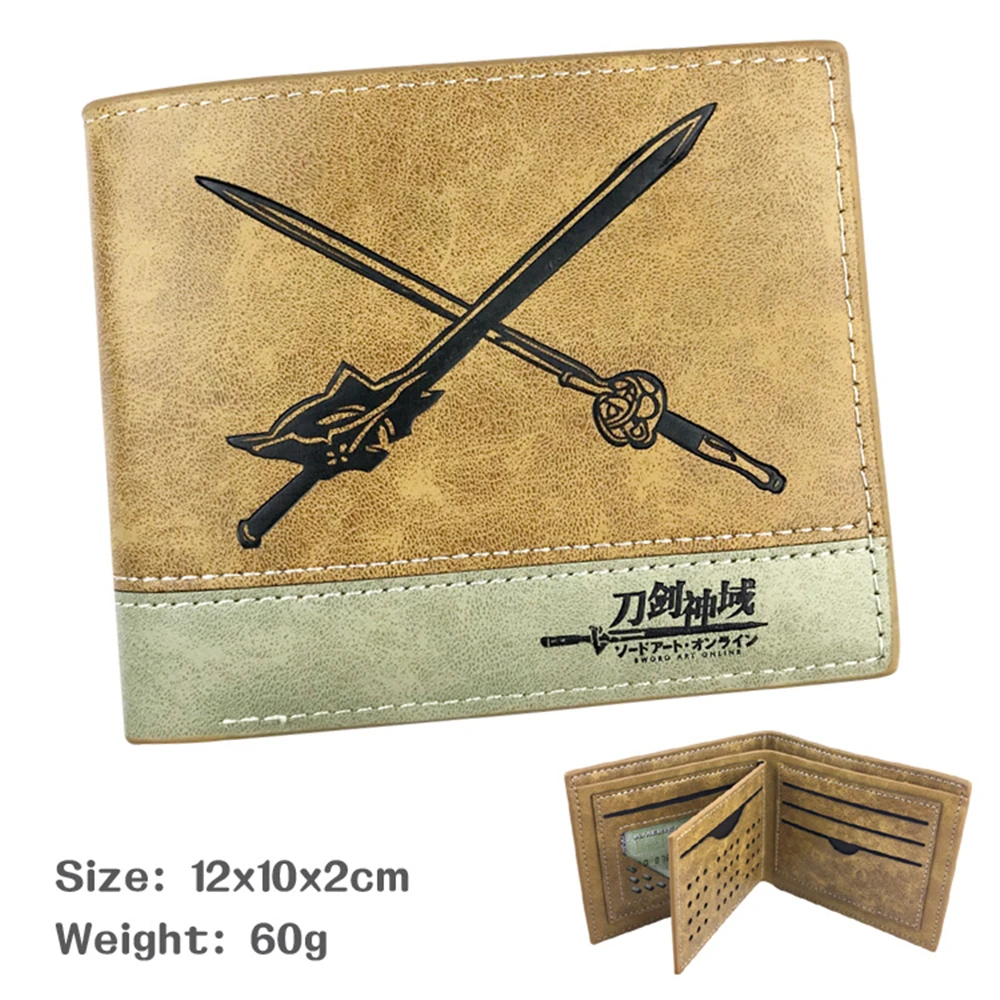 

Anime Sword Art Online SAO Khaki Hot PU Wallet Teenager Leather Men's Short Casual Bifold Photo Credit Cards Holder Purses