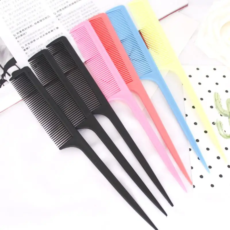 

20.5cm Women Portable Plastic Rat Tail Hair Comb Fine-Tooth Long Handle Brush Solid Color Cosmetic Hairdresser Makeup Styling