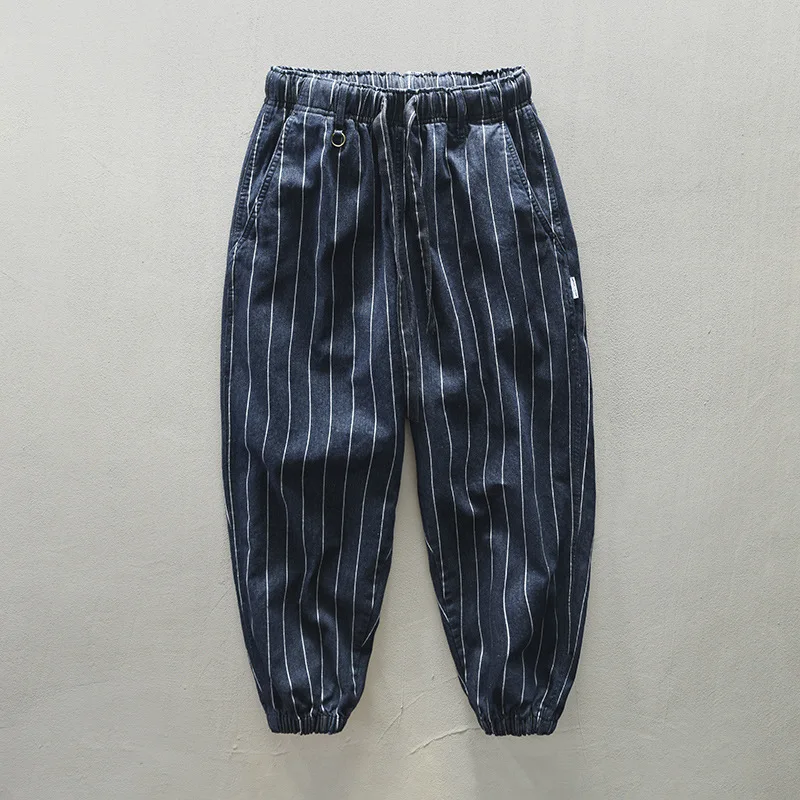 

Z377 Autumn Men Classic Striped Cargo Pants Casual Fashion Urban Daily Tie Feet Elastic Waist All-Match Sport Outdoor Trousers