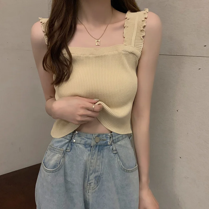 Женский летний черный жилет на бретелях новинка 2021 сексуальный топ без рукавов