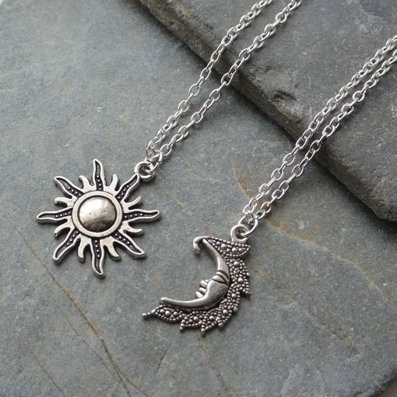 Moon and Sun Friendship Pendant Necklace BFF Jewelry Pair Of Celestial Best Friends Gift For Friend |