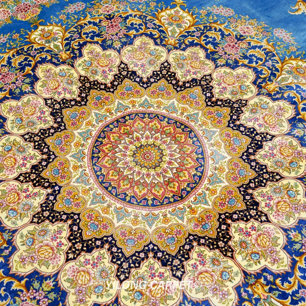Goedkoop Yilong 9 'X 12' Blauw Handgeknoopt Klassieke Turkse Ontwerp Oosterse Zijde Perzisch Tapijt (ZQG500A)