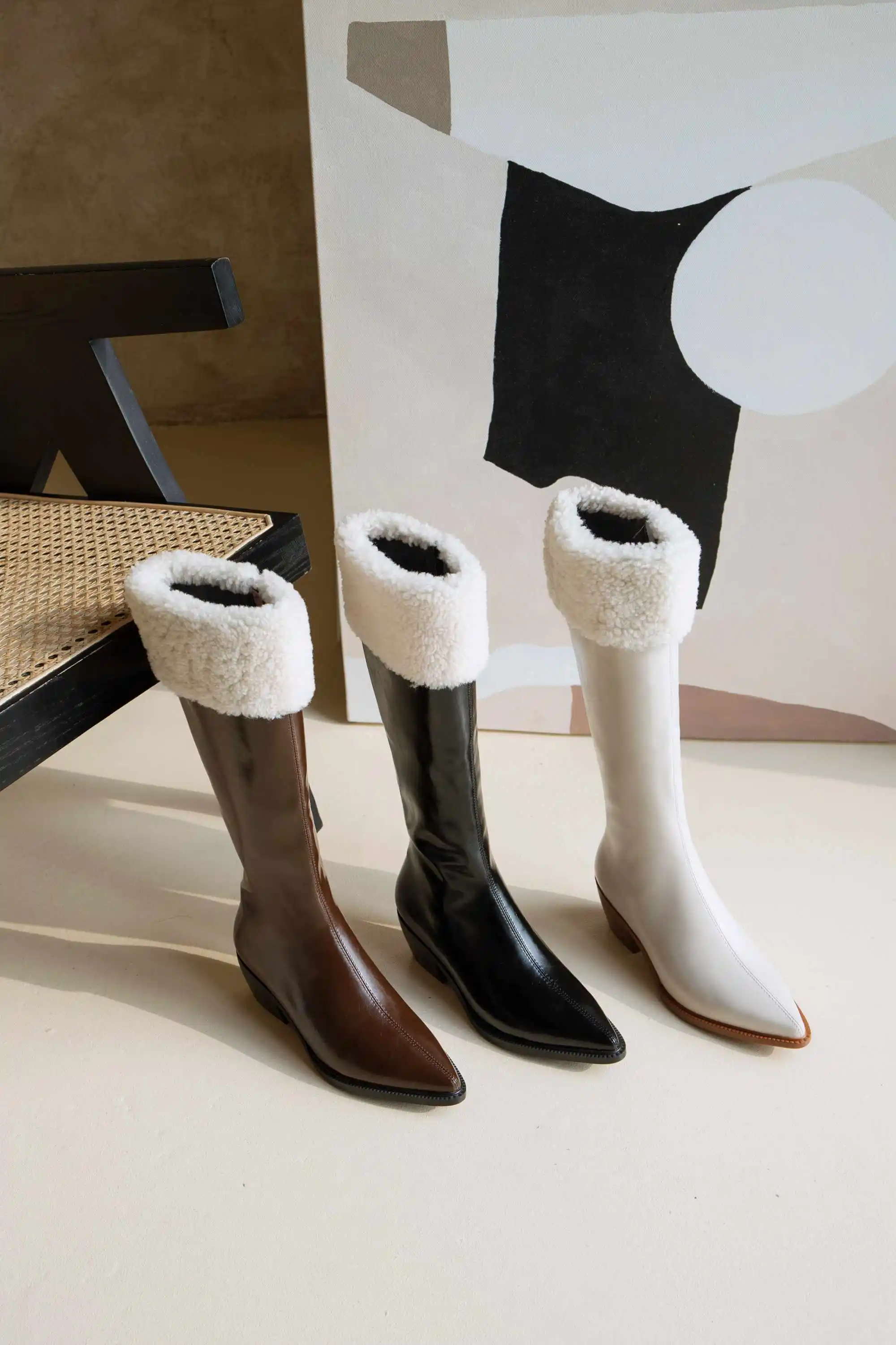 

Krazing Pot riding boots split leather classic colors pointed toe thick med heel zipper keep warm gorgeous knee-high boots L49