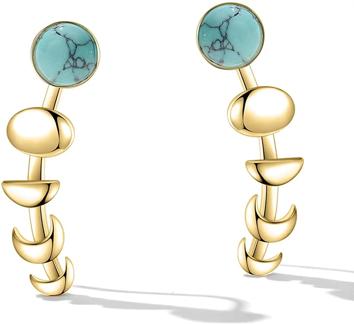 

2022 Moon Phase Ear Cuffs Hoop Climber Earrings for Women Fashion Statement Turquoise Earrings Girls Christmas Gifts
