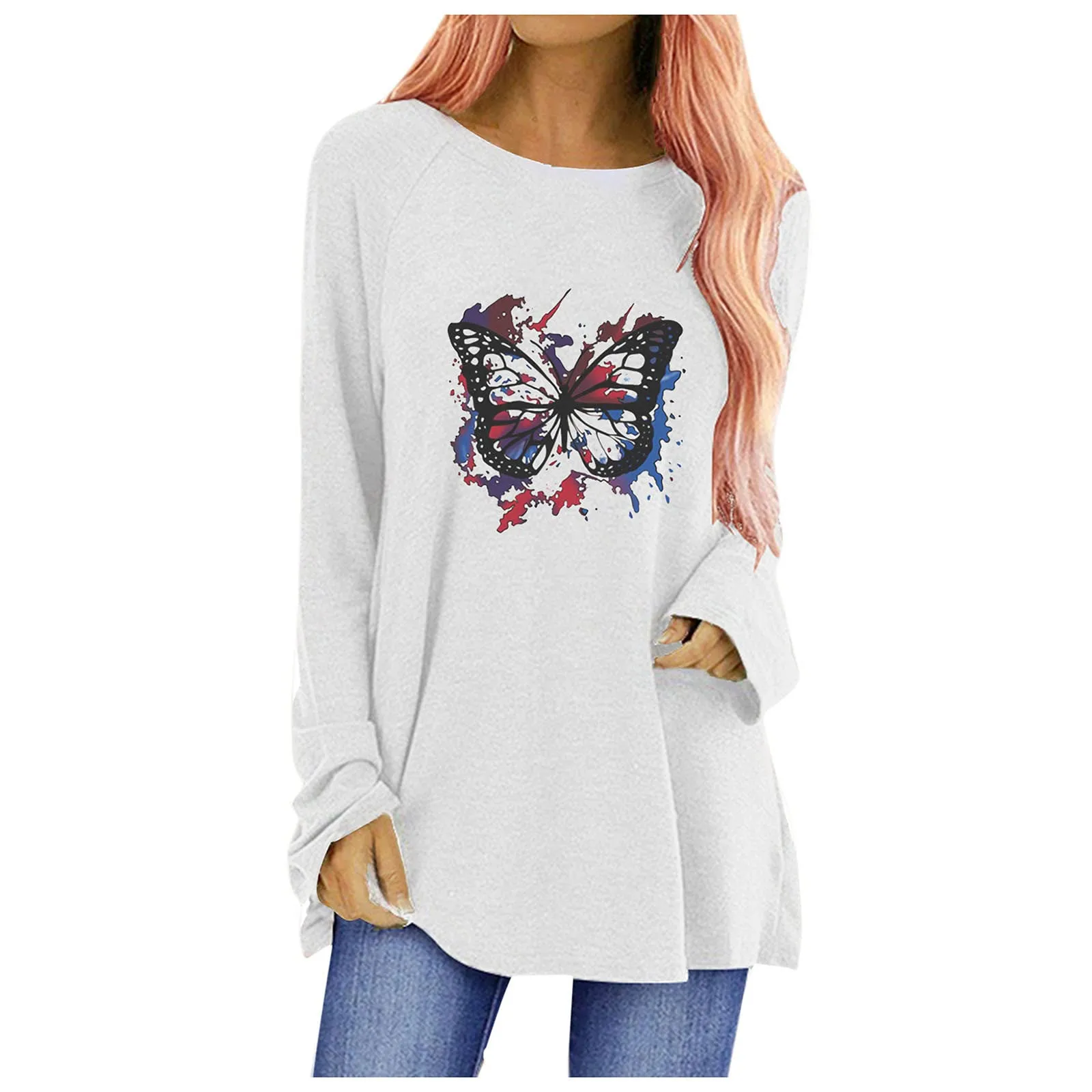 Women's Tunic Oversized Long Sleeve Giraffe Round Neck Printed T-shirt Summer Graphic Loose T-shirt Top 2021 New Осенняя Одежда