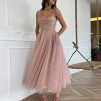 2022 summer women tulle evening dresses sexy elegant spaghetti straps girl party dress sequined backless ankle length gowns