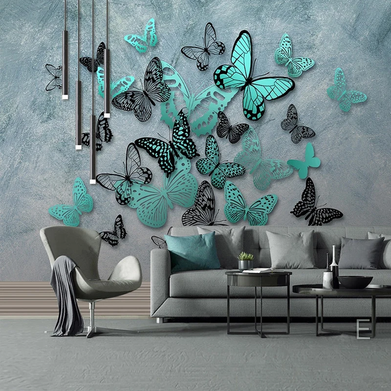 

Custom Mural Wallpaper 3D Stereo Butterfly Blue Cement Wall Fresco Living Room TV Sofa Home Decor Waterproof Papel De Parede