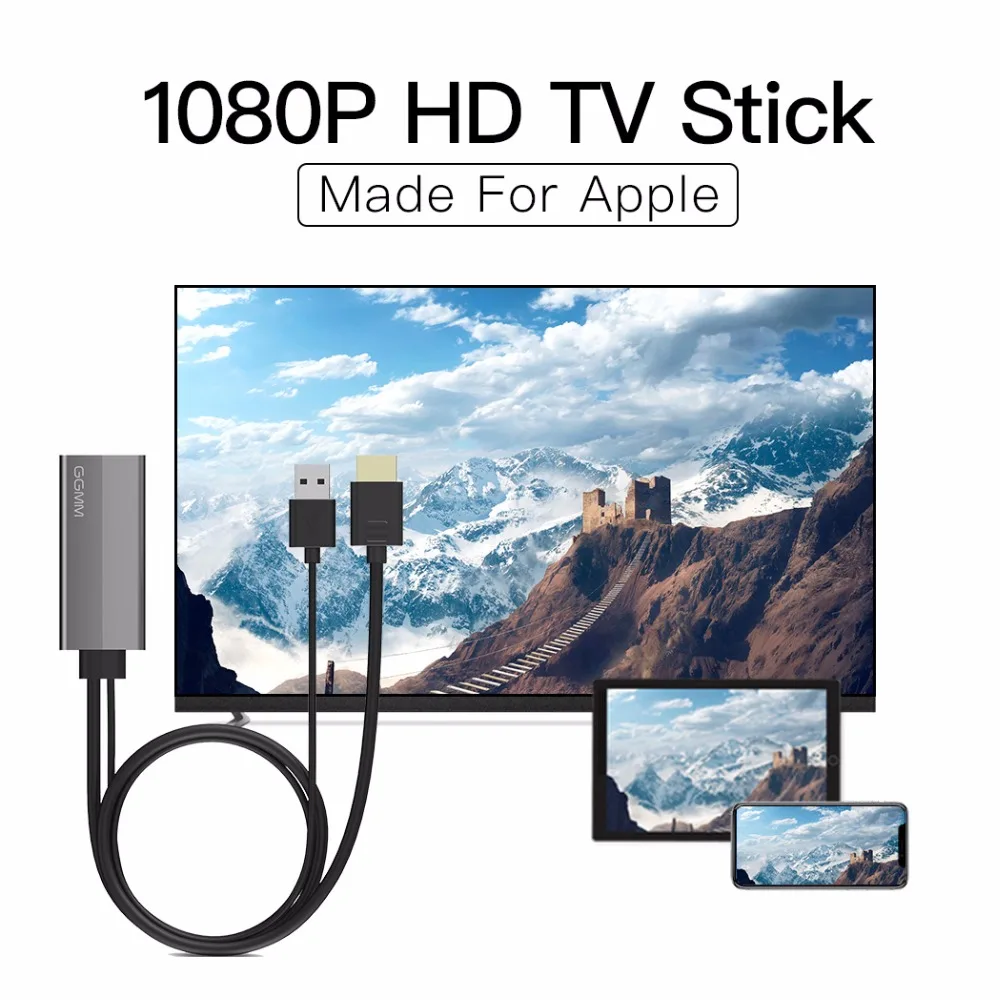 ТВ адаптер GGMM HDMI Dongle 1080P HD для кабеля Apple USB зеркалирование экрана приставки только
