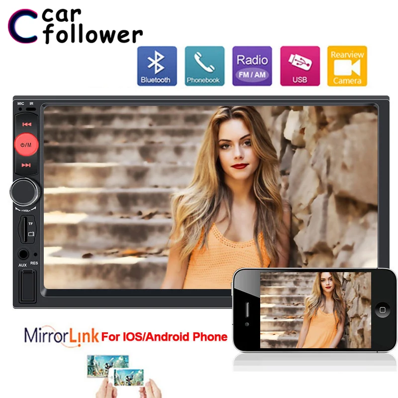 Автомагнитола 2 Din с сенсорным экраном 7 дюймов Bluetooth автомагнитола на Android и ios