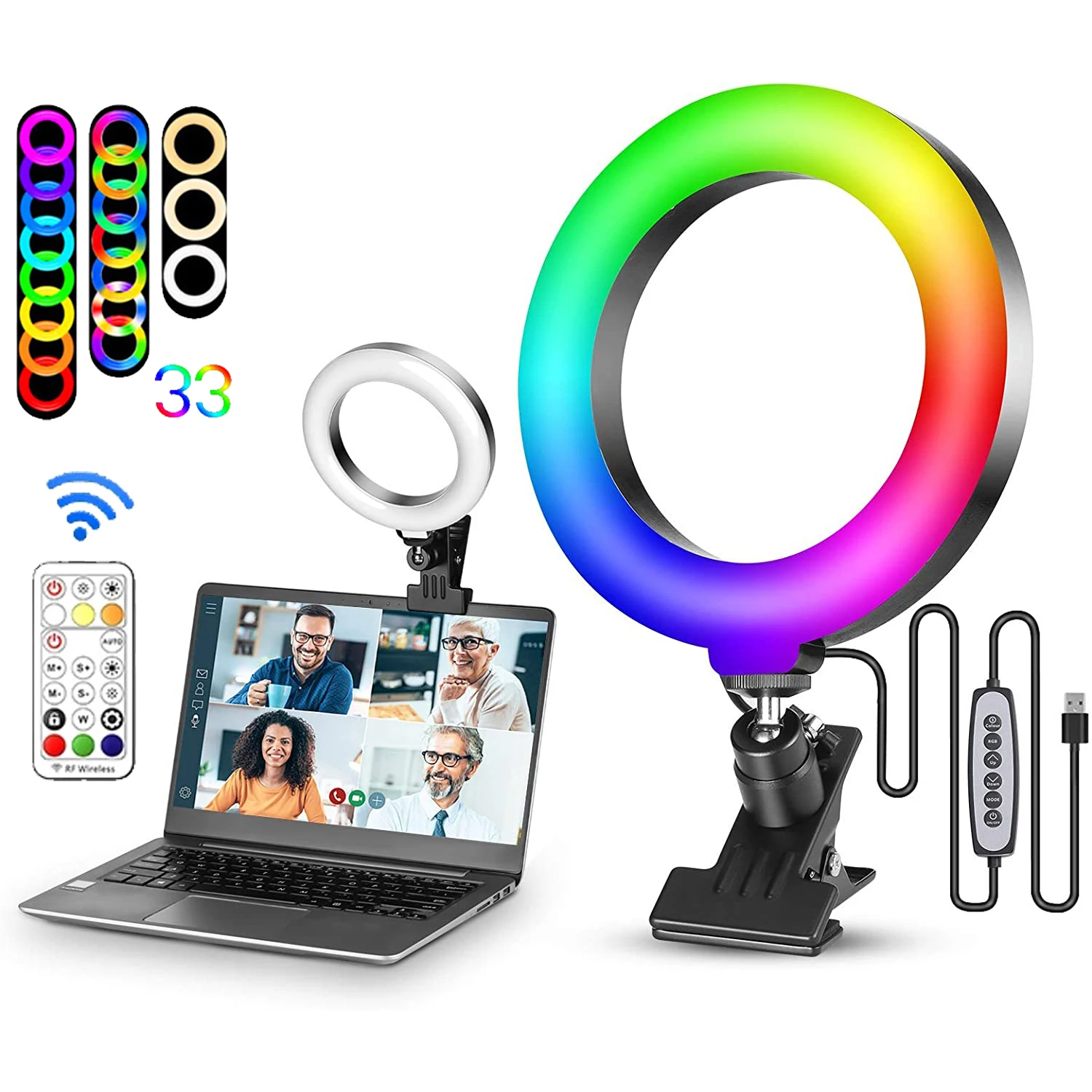 

RGB Photography RingLight With Clamp Mount Selfie Rim Conference Clip Lighting Photo Ring Light LED Video Lamp Makeup Zoom