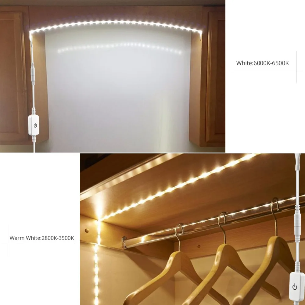 

Closet Touch Switch Dimmable LED Strip AC 220V To DC 12 v led light Waterproof Diode Tape Adhesive Ruben LED Lamp Strips Kitchen