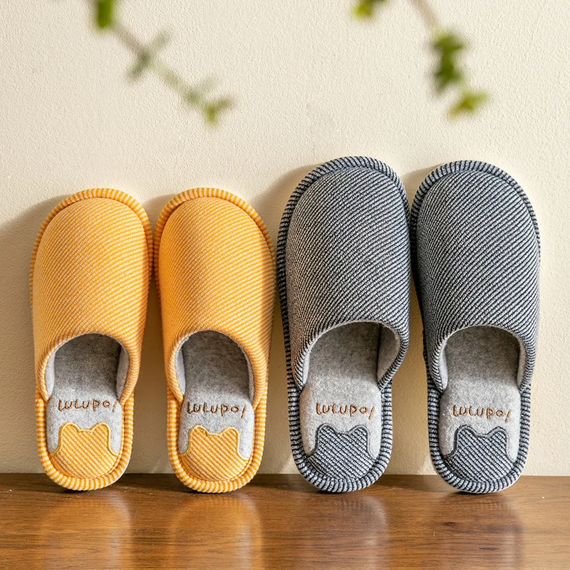 

comemore 2021 New Home Cotton Slippers Female Autumn Indoor House Warmth Non-slip Soft Bottom Couple Plush Slipper Male Shoes 44