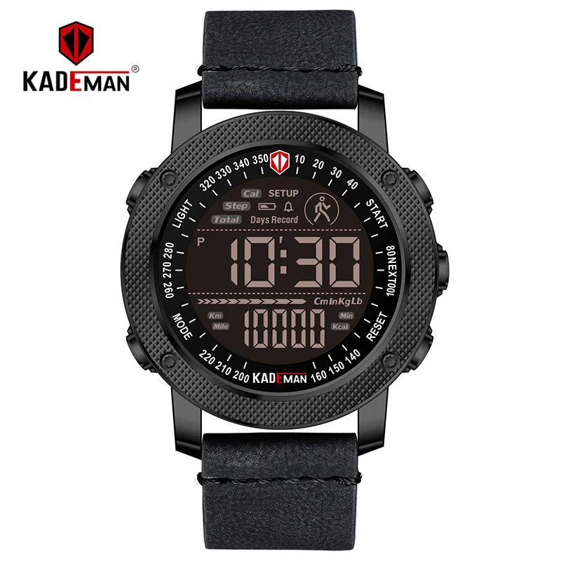 Black KADEMAN Топ бренд Роскошные модные стильные мужские спортивные часы настоящий цифровой дисплей многофункциональные 3ATM кожаный ремешок Горячая Распродажа 6121G - Цвет: Black