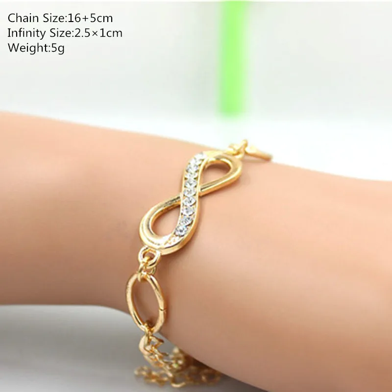 

Gold Color Infinity Bracelet Zinc Alloy Rhinestone Chain Bracelet Fashion Jewelry
