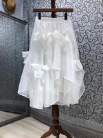 high quality brand skirt 2021 summer fashion skirt women elastic waist bow deco mid calf length a line casual white black skirt