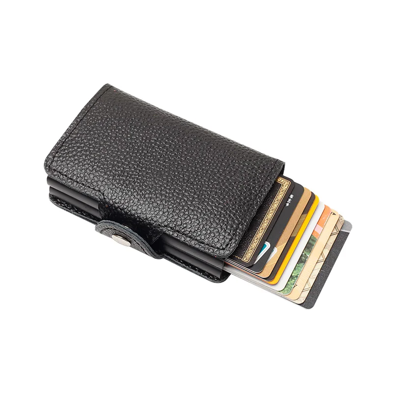 Кожаный противокражный держатель для кредитных карт с автоматической