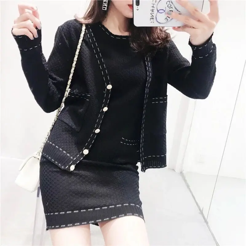 Женский трикотажный комплект из 2 предметов однобортный Кардиган с V образным