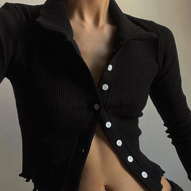 

Женский трикотажный кардиган контрастной расцветки, повседневный однотонный привлекательный трикотажный топ с длинным рукавом, отложным ...