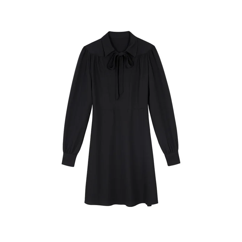 

2021 Spring Long Sleeve Bow Vestidos Chiffon High Waist Solid Femme Robe New Fashion Elegant Sweet Cute Korean Women's Dress
