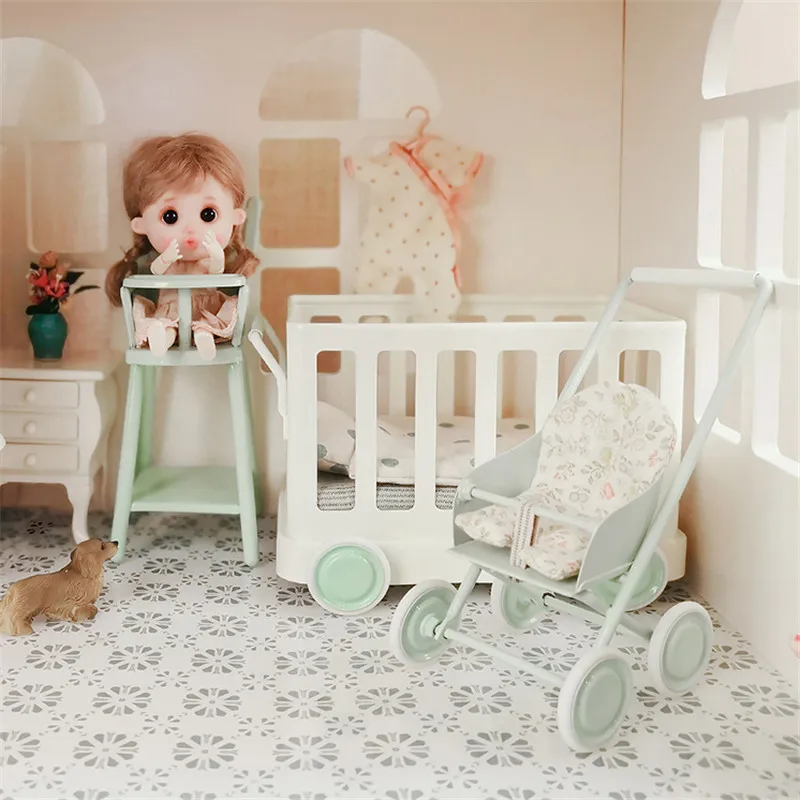 Aizulhomey Iron Baby Dining Chair Mouse Dollhouse Furniture 1/12 Kitchen Toys High Seat Stroller OB11 BJD Lol Doll Accessories