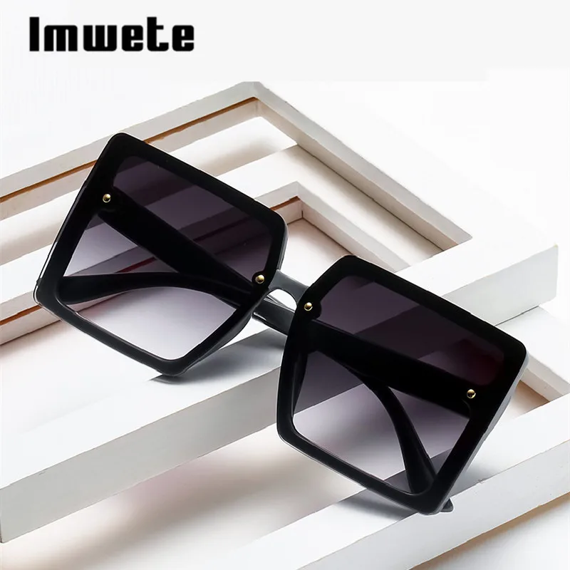 

Imwete Vintage Oversize Square Women Men Sunglasses Luxury Brand Big Frame Sun Glasses Black Fashion Gradient Female Glasses