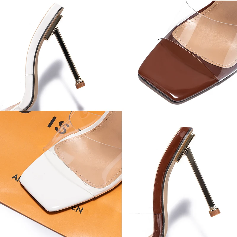

Women Sandal 2021 Pvc High Heels Shoe Heels Square Toe High-Heeled Shoes For Women Pumps Female Shoes Slippers Slides