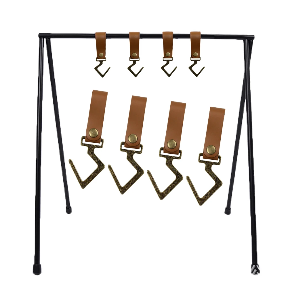 

4pcs Outdoor Camping PU Leather Hooks Kitchen Pot Pan Hanger Clothes Portable Hanging Hooks Hiking Supplies