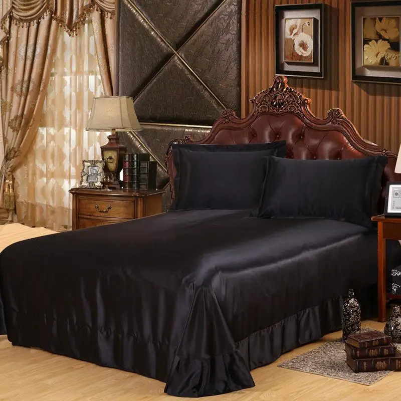 38 4Pcs Silk Black White Color Bedding set King Queen size Bed Solid color Brief Duvet cover Bedclothes bed | Дом и сад