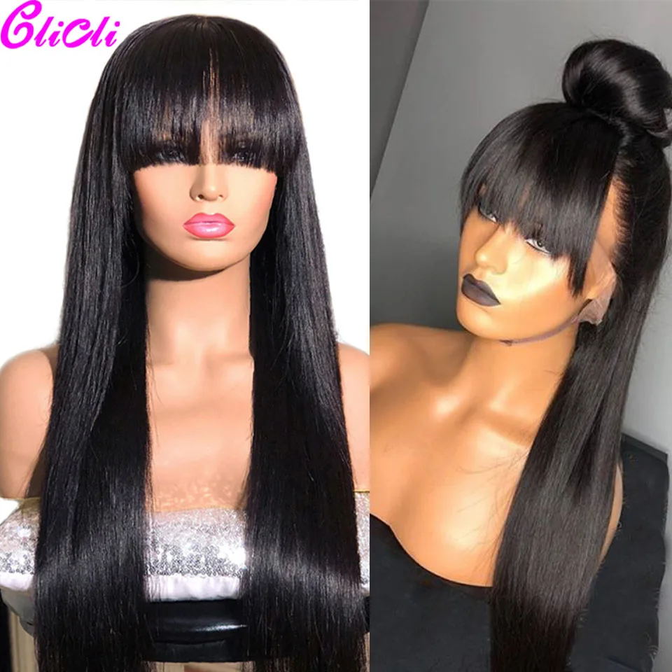 13X4 Lace Front Straight Human Hair Wigs With Bangs PrePlucked 4X4 Closure Wig Brazilian Silk Straight Hd Lace Frontal Hair Wig