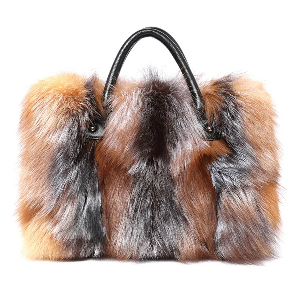 

ALICEFUR Wholesale price Ladies big size natural fox fur shoulder bag for sale