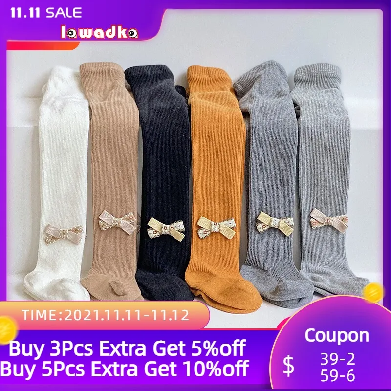 

Lawadka 6M-8T Spring Autumn Children's Tights for Girls Cotton Bowknet Pantyhose Princess Elastic Waist Striped Kids Girl Tights