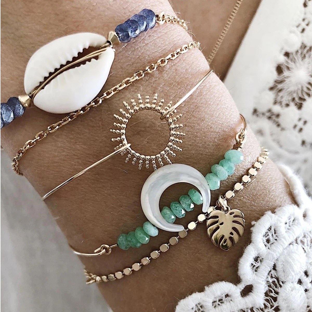 5 шт./компл. бусины в виде ракушек браслеты с роговыми листьями для женщин браслет