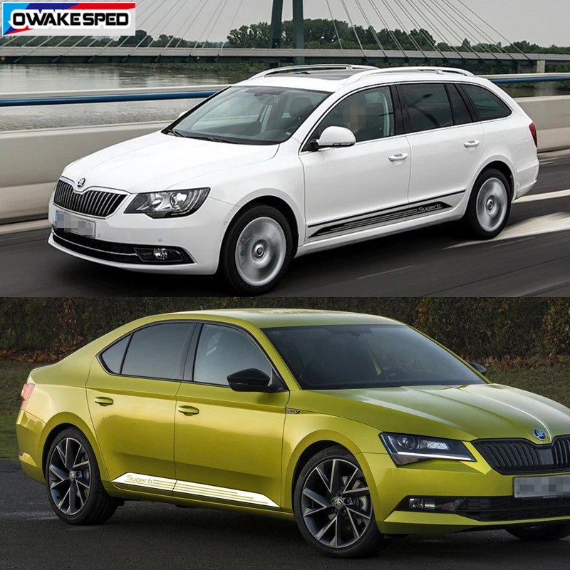

1 set Car Door Side Skirt Stickers For-Skoda Superb Scout Racing Sport Stripes Auto Body Decor Vinyl Decals Exterior Accessories