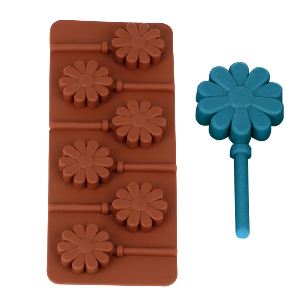 

6 Lattices Silicone Candy Mold With Plastic Rod Hard Candy Mold Starfish Flower Chocolate Dessert Lollipop Mold Cake Decoration