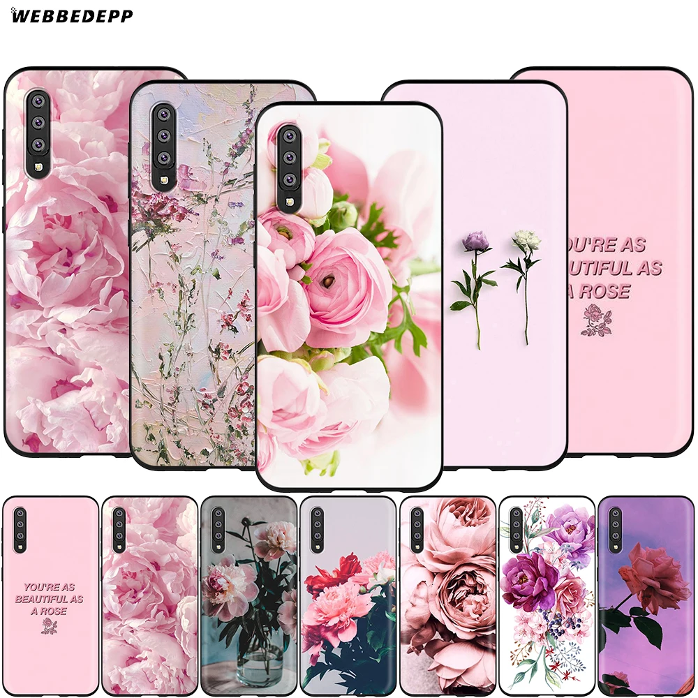 Webbedepp розовый цветок пион чехол для Samsung Galaxy A3 A5 A6 Plus A7 A8 A9 J6 M20 A10S A20S A30S A40S