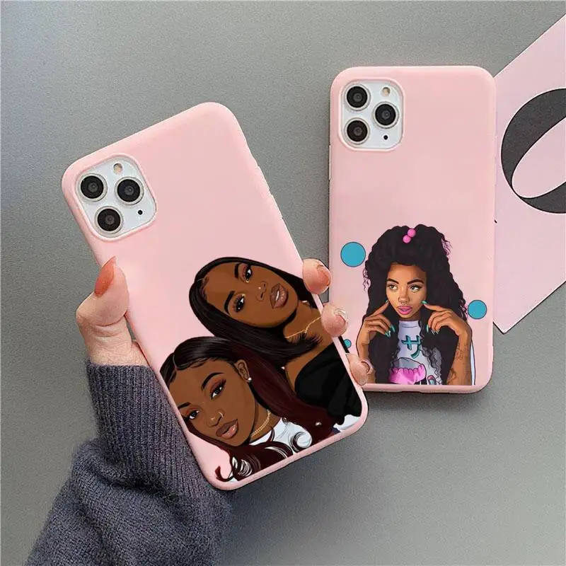 

Melanin Poppin African Black Girl Phone Case Candy Color for iPhone 11 12 mini pro XS MAX 8 7 6 6S Plus X 5S SE 2020 XR Cover