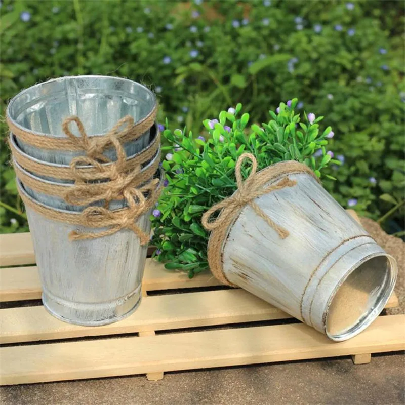 Джутовая веревка винтажное растение цветок ведро металл маленький балкон стол