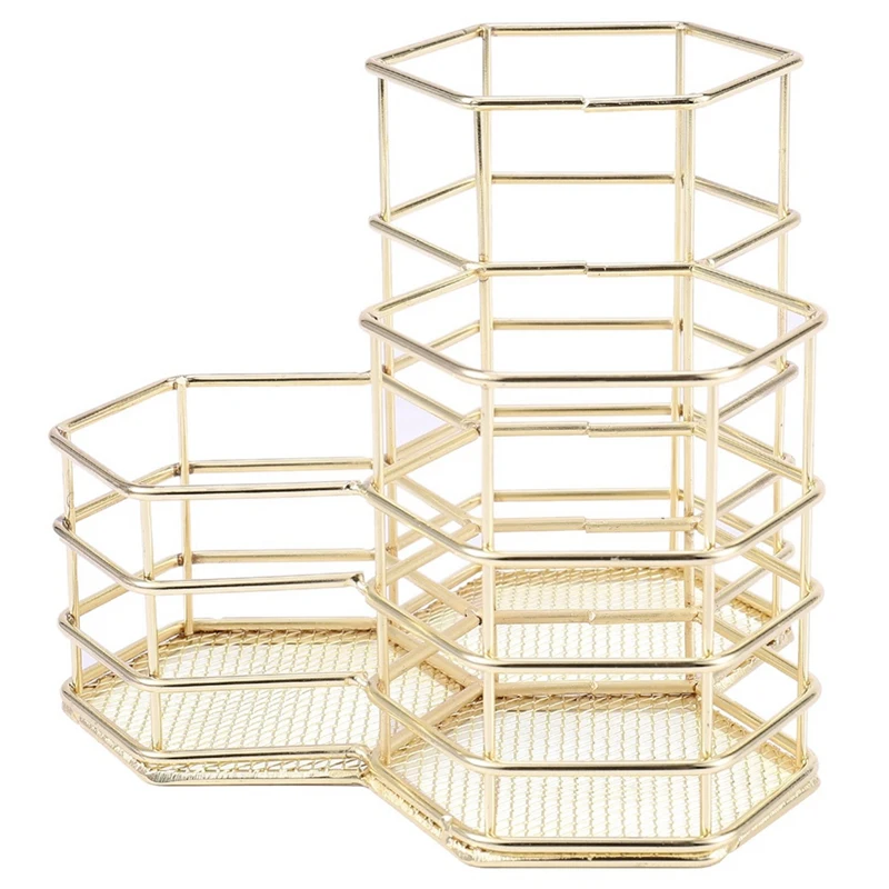 

1 Pcs Hexagon Gold Iron Pen Holder Pencil Holder & 1 Pcs Mini Jewelry Box Candy Ring Earrings Necklace Case