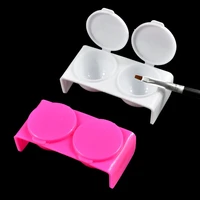 1pc double holes acrylic small dish plastic dappen bowl with cap liquid glitter powder brush pen washing cup nail styling tools