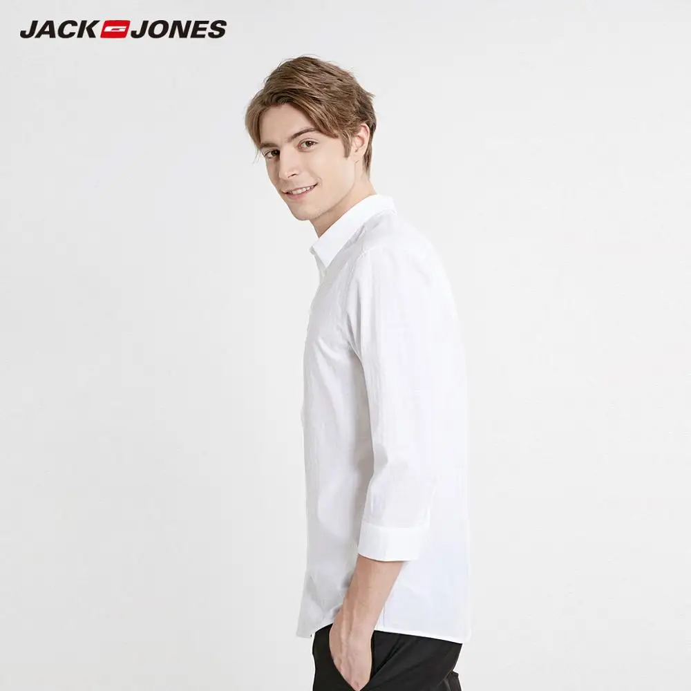 Мужская приталенная рубашка в клетку с рукавами 3/4 JackJones из 100% хлопка | 219231510
