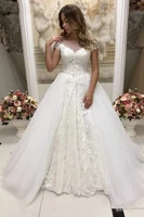 thinyfull elegant cap sleeve wedding dresses o neck a line bride dresses tulle lace up lace appliques vestido de novia 2020