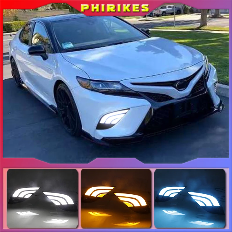 

Дневные ходовые огни, 1 комплект, плавный поворотный желтый сигнал, водонепроницаемые Автомобильные светодиодные дневные ходовые огни для Toyota Camry 2018 2019 XSE SE